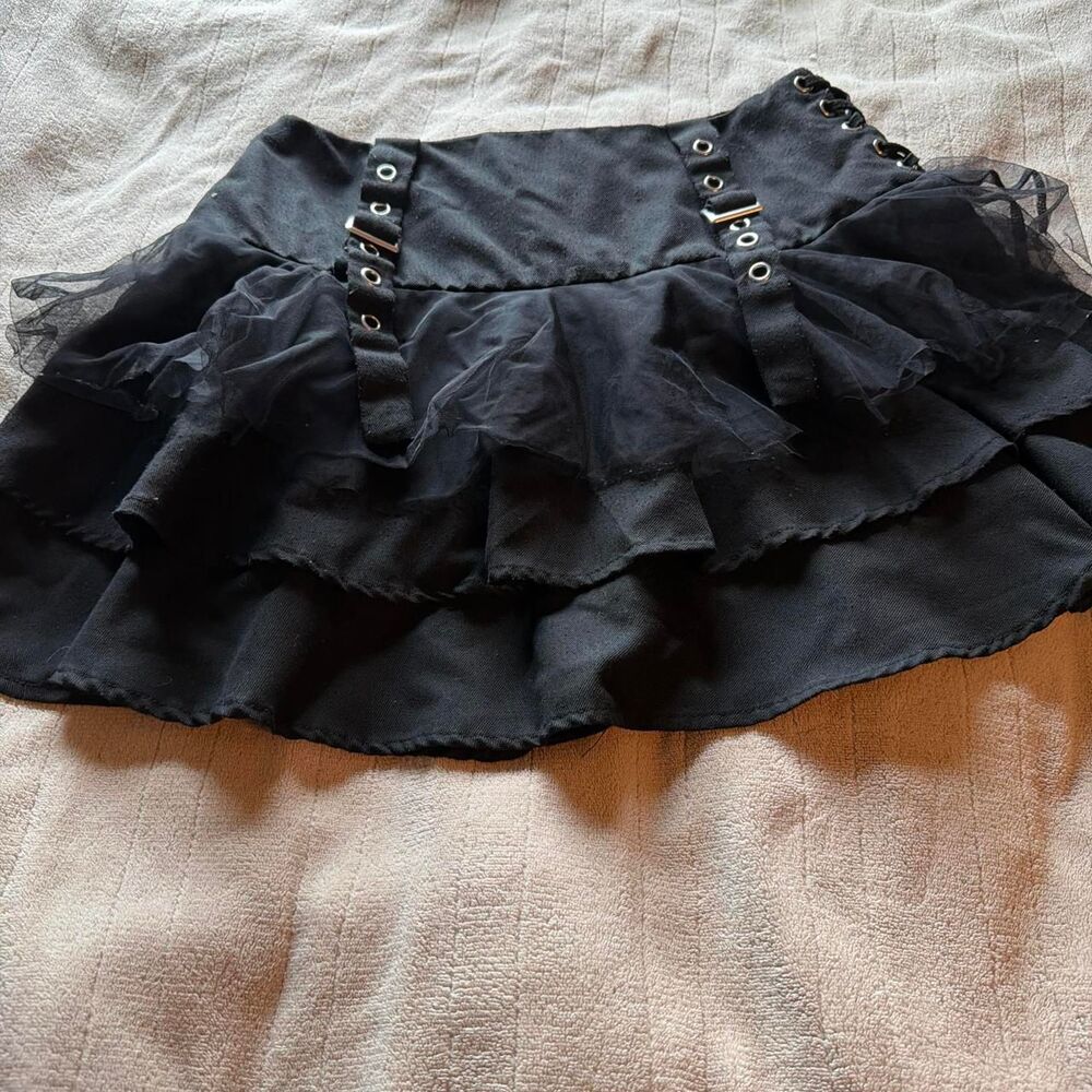 Hot Topic Ruffled Lace Up Buckle Mini Skirt Size S